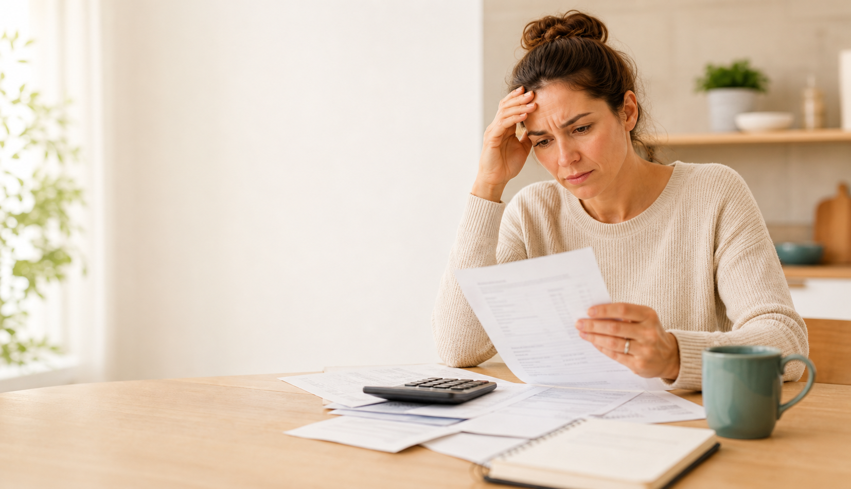 Woman reviewing bills at a table