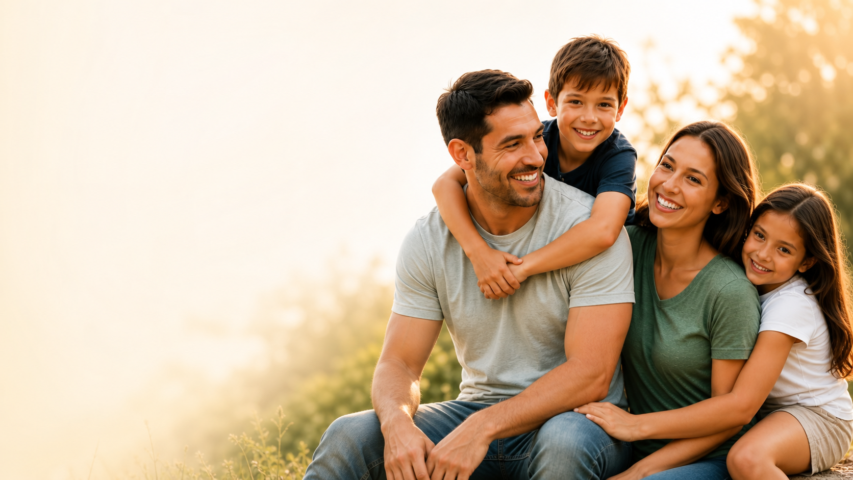Smiling family outdoors